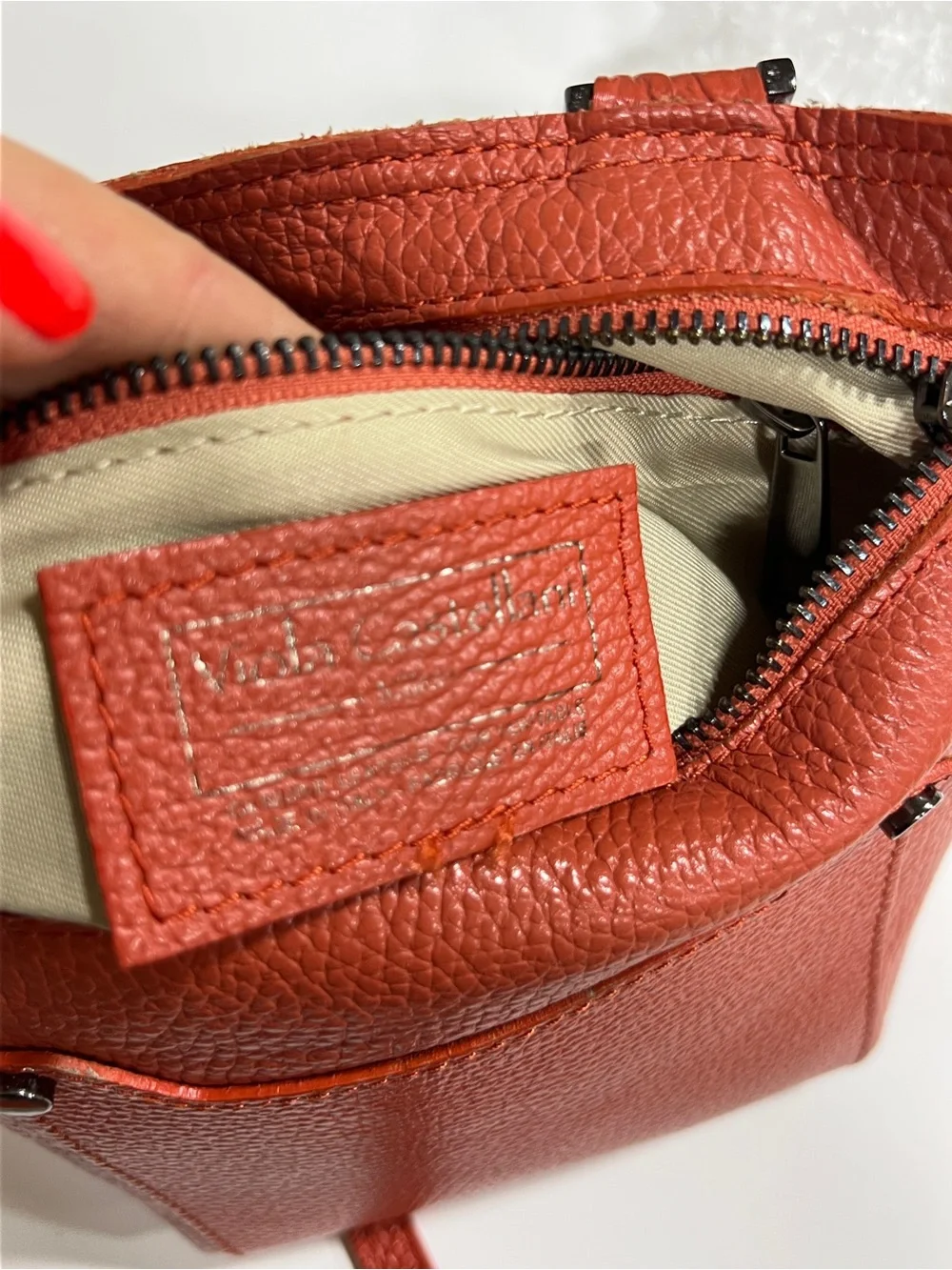 Viola Castellani Orange Pebbled Leather Crossbody Bag